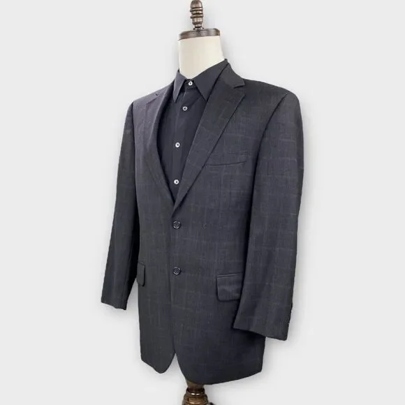 John W Nordstrom Loro Piana Suit Mens 40R 34x29 Windowpane Check Charcoal Wool - Picture 3 of 16